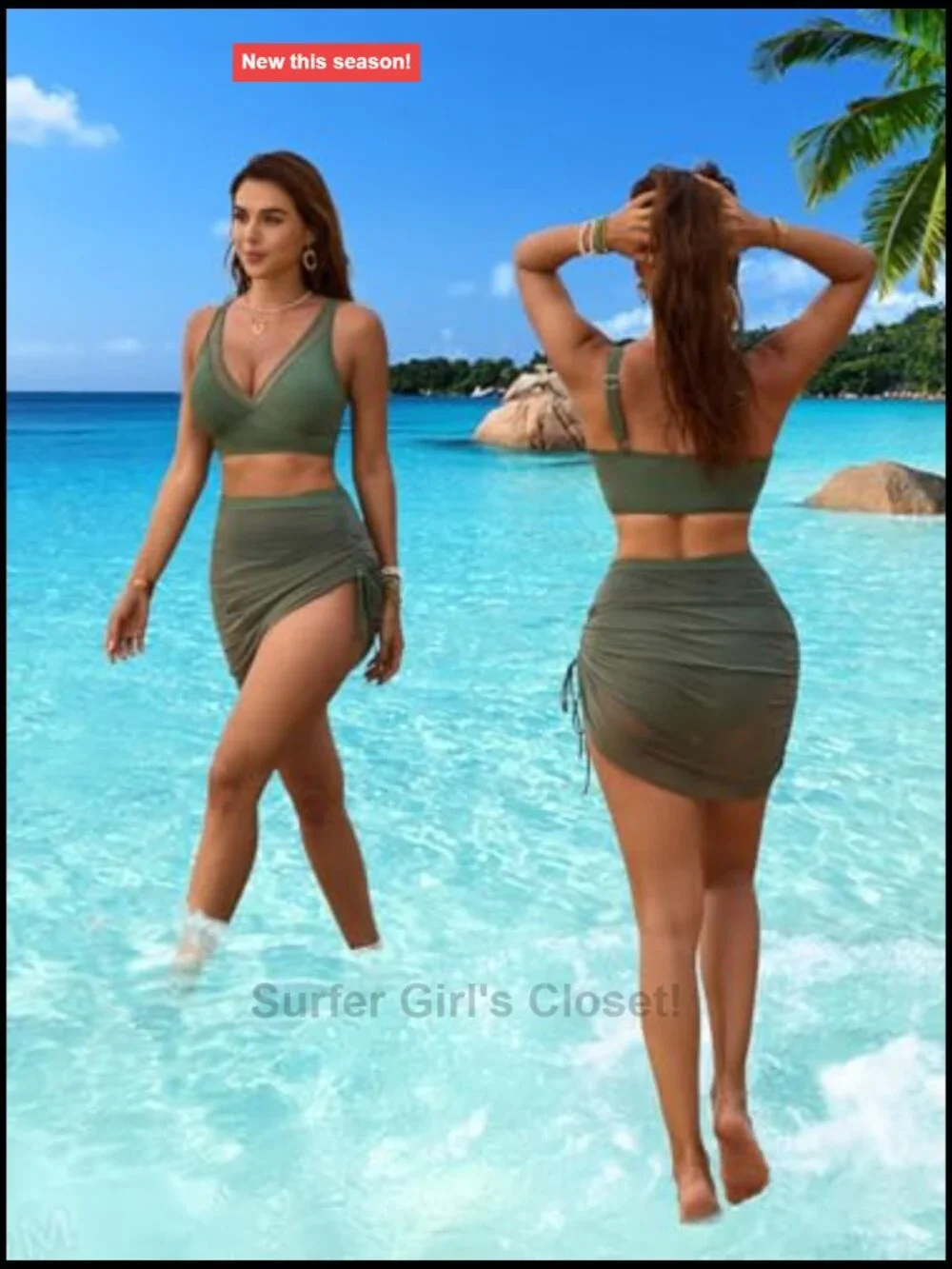 High Waisted Bikini Set with Mesh Swim Skirt Tummy Control 2 Piece